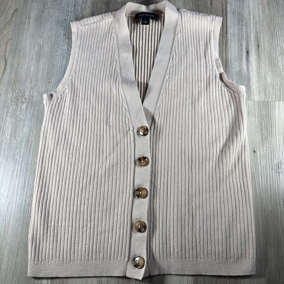 Ann Taylor Ribbed Ivory Vest Pretty Clean Girl Aesthetic Cardigan Size Medium - Picture 1 of 7